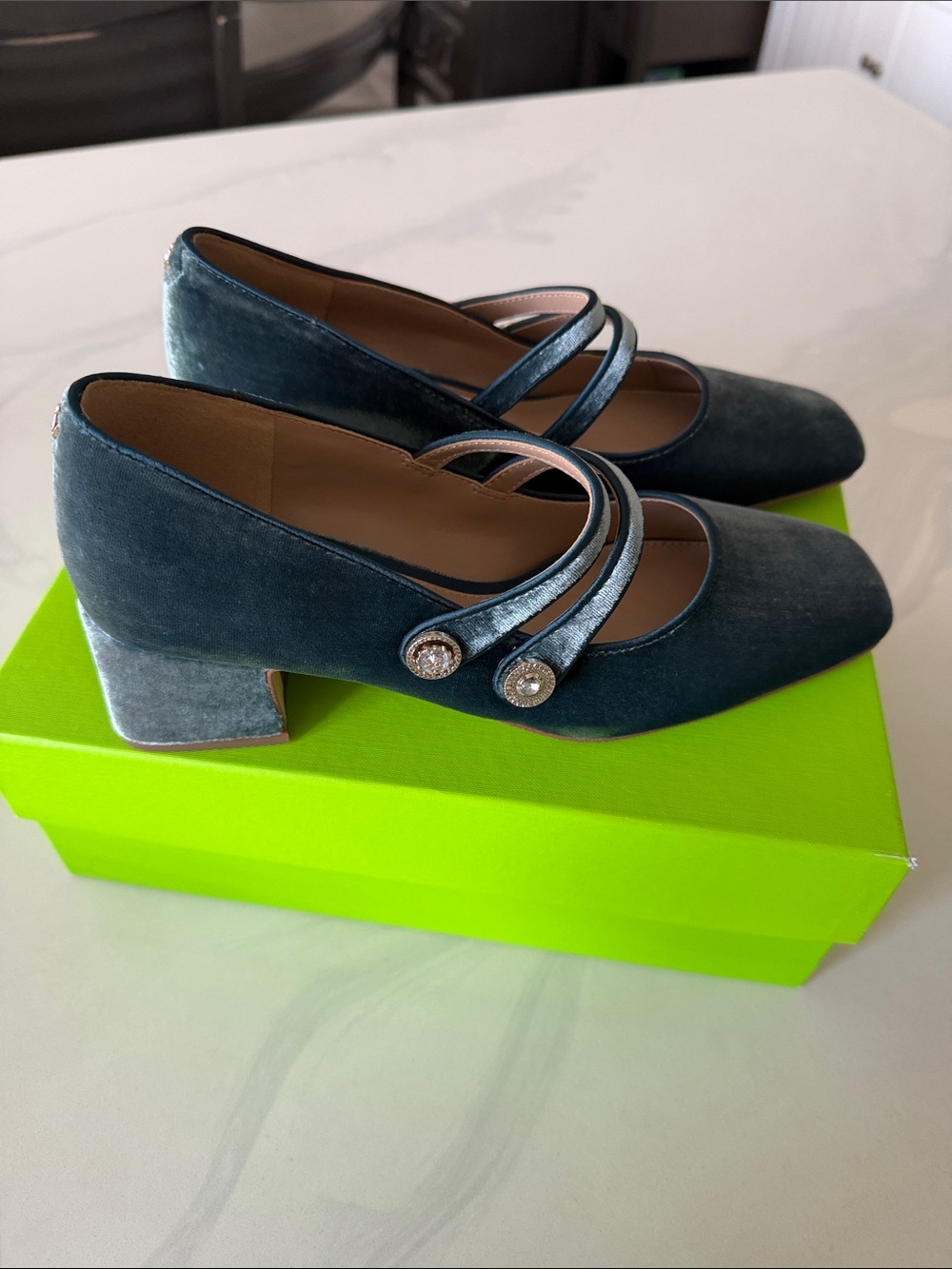 Sam Edelman Velvet Mary Jane Pumps in Teal Blue - Picture 2 of 6